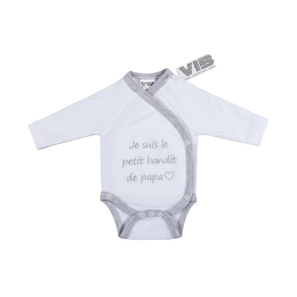 VIB Romper - Je suis le petit bandit de papa - Wit/Grijs
