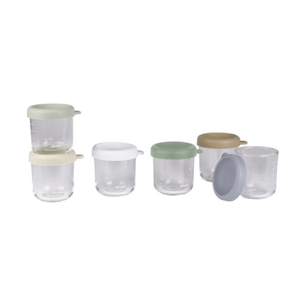 Beaba Glazen Bewaarpotjes – 6 Stuks – 250 ml – Natural Color Mix