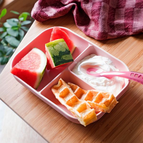 Beaba 3-Vaks Bord + Lepel Siliconen Pink