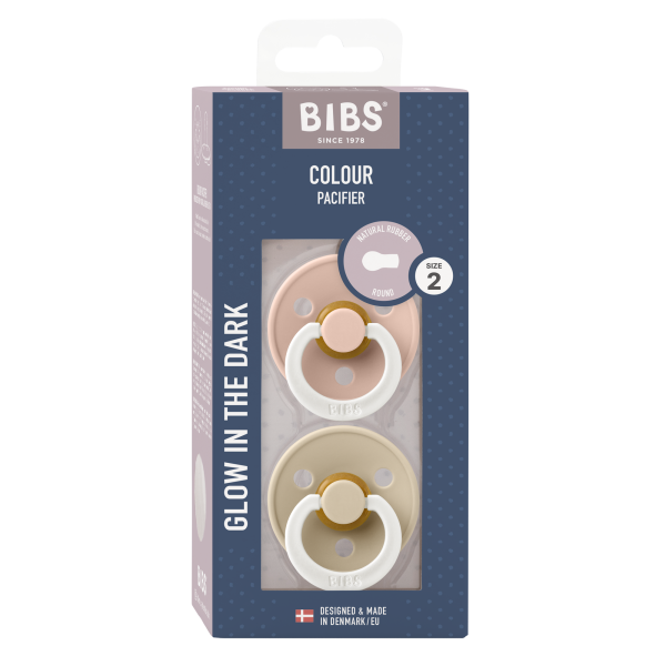 BiBs Glow In The Dark Fopspeen - Rond - 2 Stuks - 6-18mnd - Blush/Vanilla BiBs Glow In The Dark Fopspeen - Rond - 2 Stuks - 6-18mnd - Blush/Vanilla