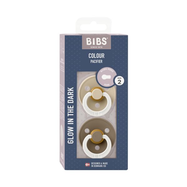 BiBs Glow In The Dark Fopspeen - Rond - 2 Stuks - 0-6 Mnd - Vanilla/Dark Oak