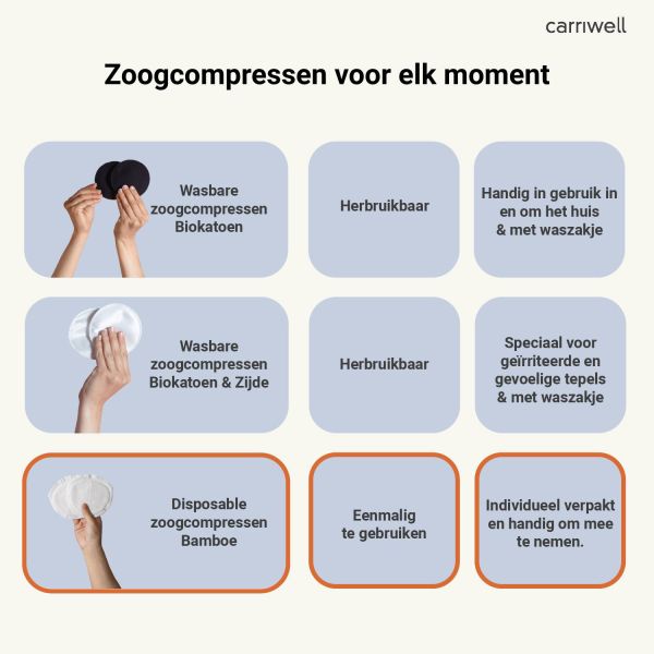 Carriwell Disposable Zoogcompressen - 50 Stuks - Bamboe