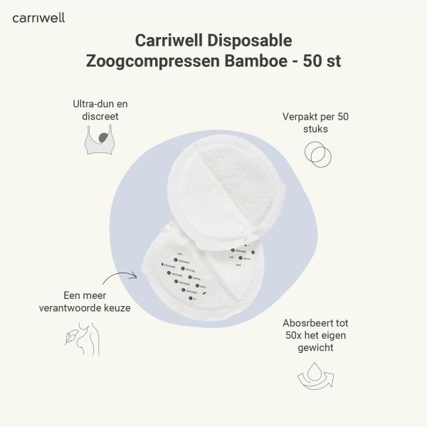 Carriwell Disposable Zoogcompressen - 50 Stuks - Bamboe