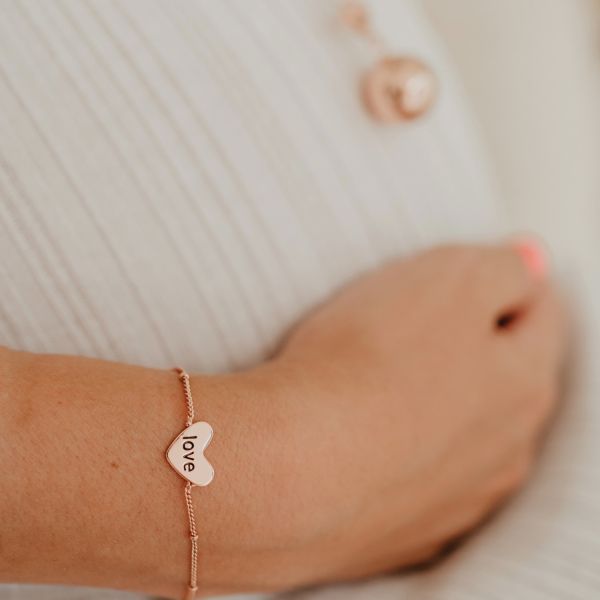 Bola Set Ketting En Armband Heart And Love Engraving Rose Gold Plating