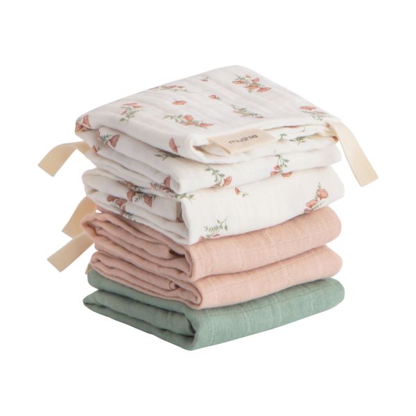 Mushie Monddoekje Muslin Cotton Pink Flowers 5-Pack Mushie Monddoekje Muslin Cotton Pink Flowers 5-Pack