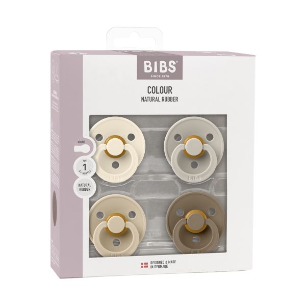 BiBs Colour Fopspeen - Rond - 4 Stuks - 0-6 Mnd - Ivory/Sand/Vanilla/Dark Oak BiBs Colour Fopspeen - Rond - 4 Stuks - 0-6 Mnd - Ivory/Sand/Vanilla/Dark Oak