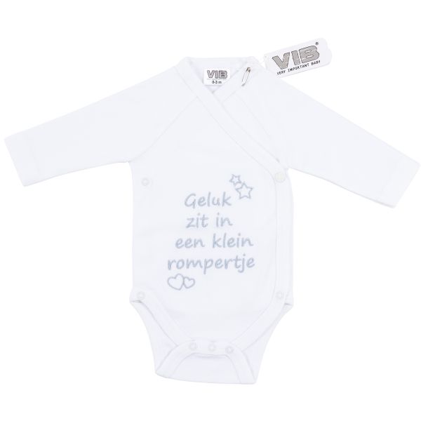 VIB® Romper Geluk Zit In Een Klein Rompertje Wit VIB® Romper Geluk Zit In Een Klein Rompertje Wit