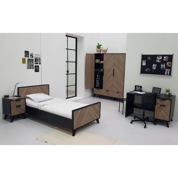 Interbaby Bed 90 x 200 - Bureau - Nachtkastje - Hanglegkast 3 Deuren/2 Laden Lancaster