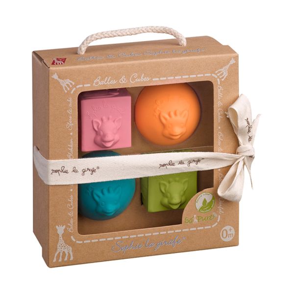 Sophie De Giraf So'Pure Set Van 2 Speelballen En 2 Stapelblokken Sophie De Giraf So'Pure Set Van 2 Speelballen En 2 Stapelblokken