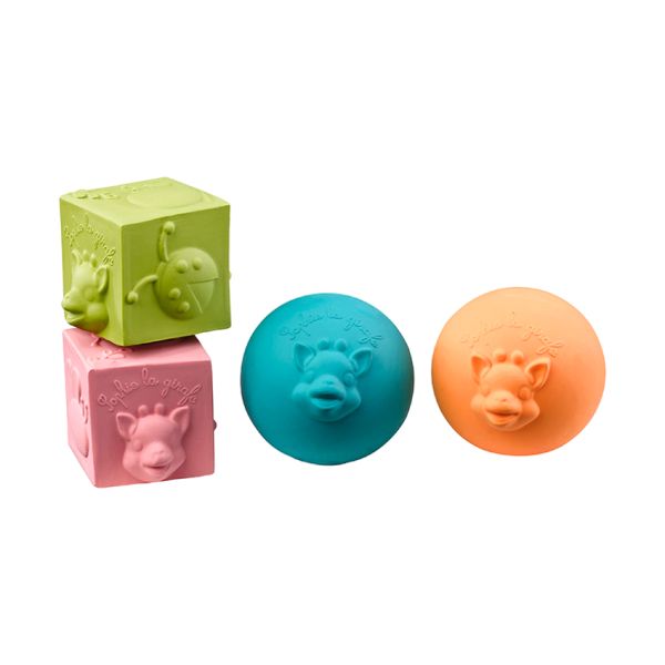 Sophie De Giraf So'Pure Set Van 2 Speelballen En 2 Stapelblokken Sophie De Giraf So'Pure Set Van 2 Speelballen En 2 Stapelblokken