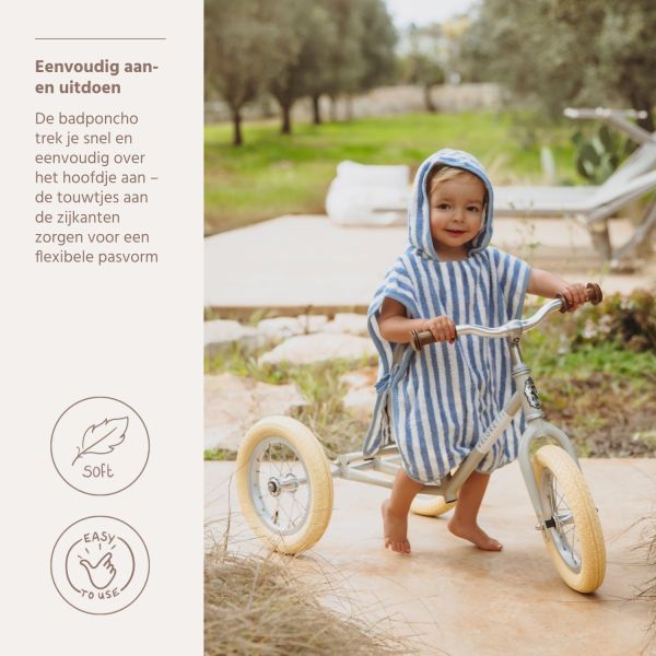 Meyco Badponcho - Badstof Jacquard Fat Stripe - Jeans Blue - 1-3 jaar