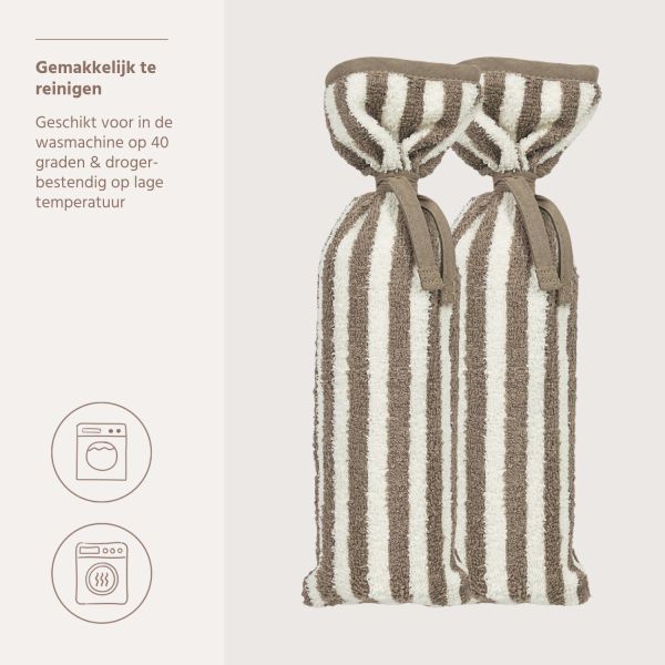 Meyco Kruikenzak - Badstof Jacquard Fat Stripe - Taupe - 2-pack Meyco Kruikenzak - Badstof Jacquard Fat Stripe - Taupe - 2-pack