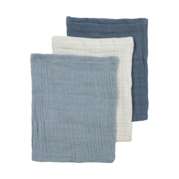 Meyco Hydrofiele Washandjes - 3 stuks - 20x17cm - Natural / Jeans Blue / Indigo Meyco Hydrofiele Washandjes - 3 stuks - 20x17cm - Natural / Jeans Blue / Indigo