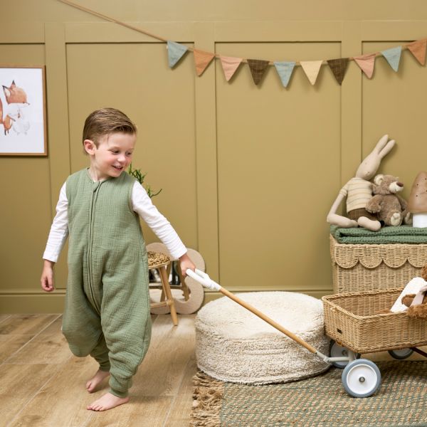 Meyco Baby Slaapzak Jumper Winter Hydrofiel Uni Pre-Washed Olive Green 80 cm