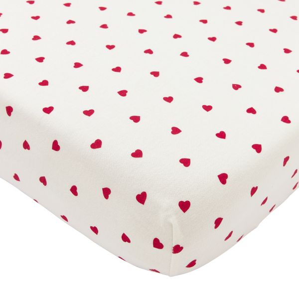 Meyco Hoeslaken Print - 60 x 120 cm - Jersey - Sweet Heart White/Red Meyco Hoeslaken Print - 60 x 120 cm - Jersey - Sweet Heart White/Red