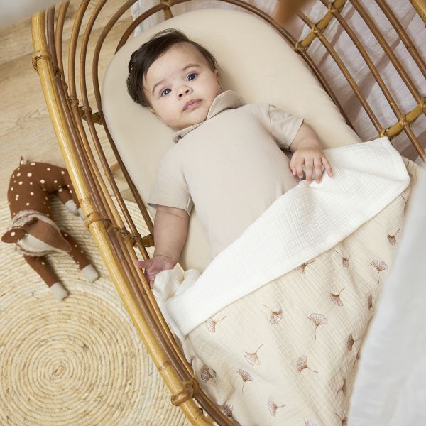 Meyco Baby Gingko Wiegdeken - 75 x 100 cm - Pre-Washed hydrofiel - Soft Sand Meyco Baby Gingko Wiegdeken - 75 x 100 cm - Pre-Washed hydrofiel - Soft Sand