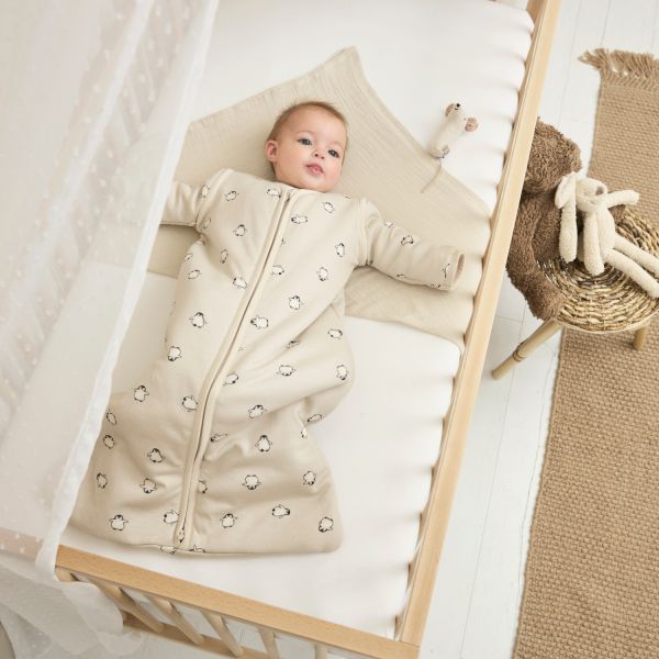 Meyco Baby Slaapzak Met Afritsbare Mouwen Penguin Soft Sand 60 cm