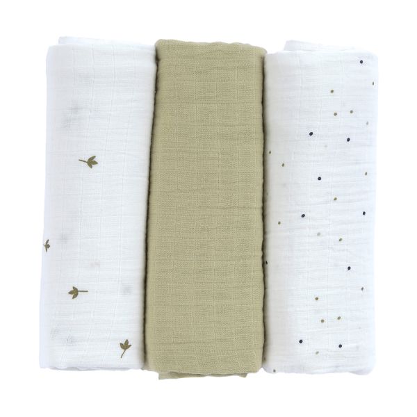 Lässig Swaddle & Burp L Multidoek - GOTS - 3pcs - 85 x 85 cm - Leave Olive Lässig Swaddle & Burp L Multidoek - GOTS - 3pcs - 85 x 85 cm - Leave Olive