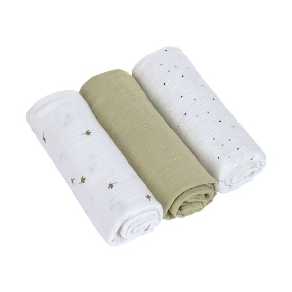 Lässig Swaddle & Burp L Multidoek - GOTS - 3pcs - 85 x 85 cm - Leave Olive Lässig Swaddle & Burp L Multidoek - GOTS - 3pcs - 85 x 85 cm - Leave Olive