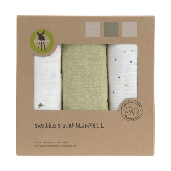 Lässig Swaddle & Burp L Multidoek - GOTS - 3pcs - 85 x 85 cm - Leave Olive Lässig Swaddle & Burp L Multidoek - GOTS - 3pcs - 85 x 85 cm - Leave Olive