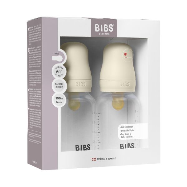 BIBS Fles - Slow Flow - 2 Pack - 150 ml - Latex - Ivory - Ronde Speen BIBS Fles - Slow Flow - 2 Pack - 150 ml - Latex - Ivory - Ronde Speen