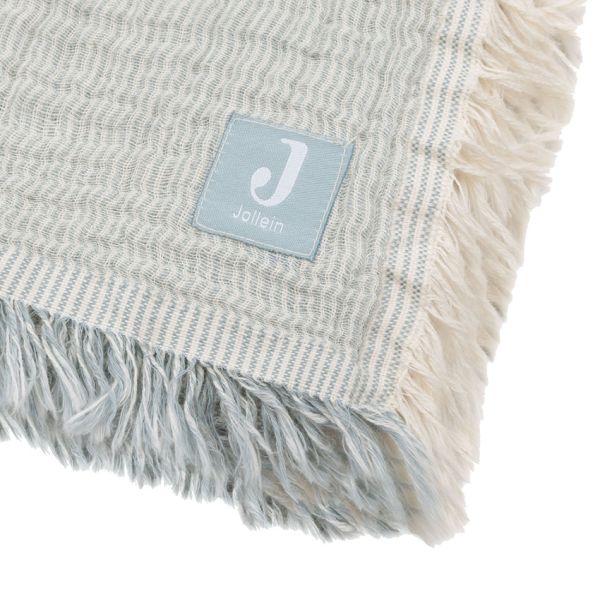 Jollein Deken Ledikant - 120 x 120 cm Fringe Stripe Sea Green/Ivory GOTS Jollein Deken Ledikant - 120 x 120 cm Fringe Stripe Sea Green/Ivory GOTS