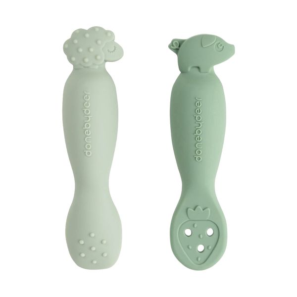 Done By Deer Tiny Farm Oefen Lepel Set - Green Done By Deer Tiny Farm Oefen Lepel Set - Green