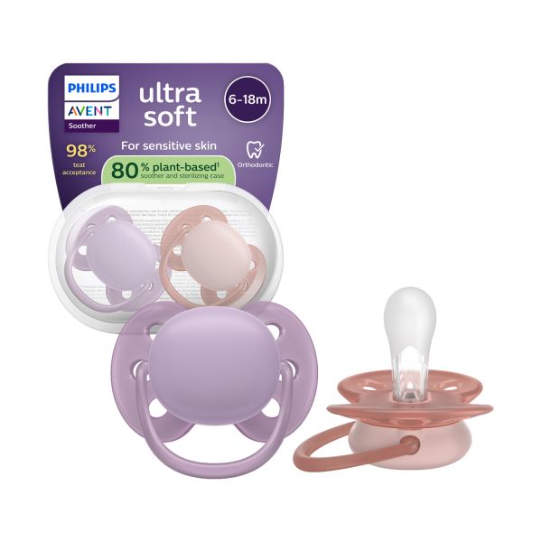 Philips Avent Ultra Soft Fopspeen - 6-18 Mnd - 2 Stuks - Plant-based Philips Avent Ultra Soft Fopspeen - 6-18 Mnd - 2 Stuks - Plant-based