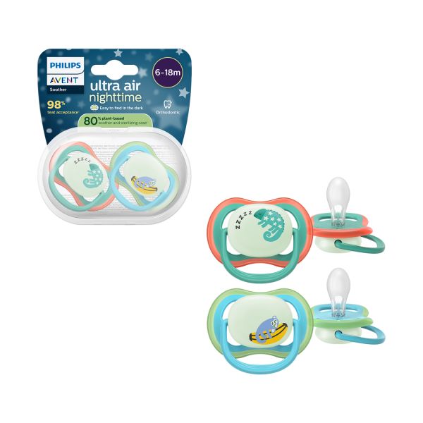 Philips Avent Ultra Air Fopspeen - 6-18 Mnd - 2 Stuks - Plant-based - Glow In The Dark Philips Avent Ultra Air Fopspeen - 6-18 Mnd - 2 Stuks - Plant-based - Glow In The Dark