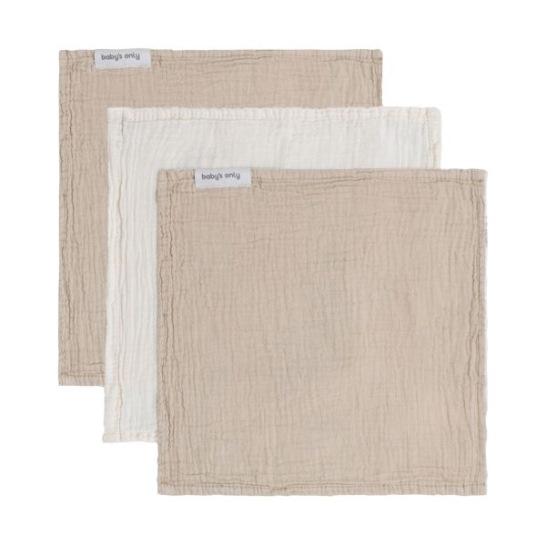 Baby's Only Tender Monddoekje - 3-Pack - 30x30cm - Beige / Linen