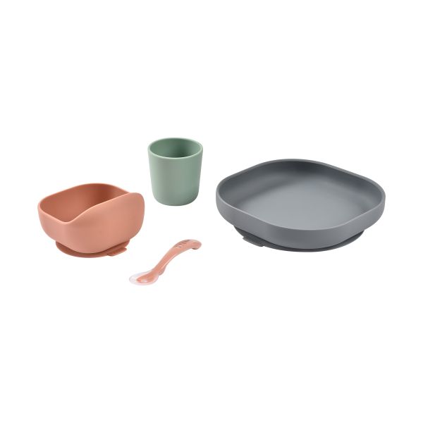 Beaba Siliconen Maaltijdkoffer - 4 stuks - Mineral / Terracotta