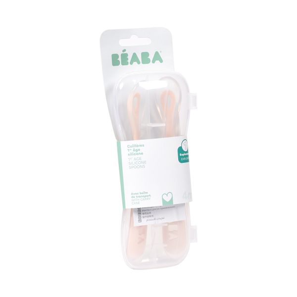 Beaba Siliconen Lepelset 1ste Leeftijd met Reisetui - Duo Cotton Candy / Marshmallow Beaba Siliconen Lepelset 1ste Leeftijd met Reisetui - Duo Cotton Candy / Marshmallow