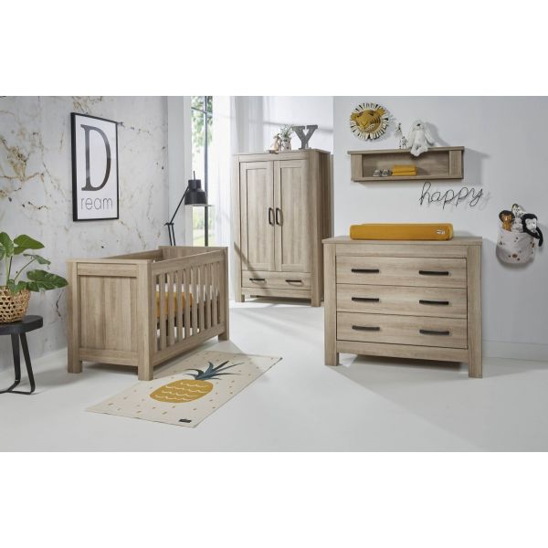 TWF Meegroeibed 60 x 120 Incl. Bedbankzijde en 1 Persoons Zijdes - Commode - Hanglegkast Stanford