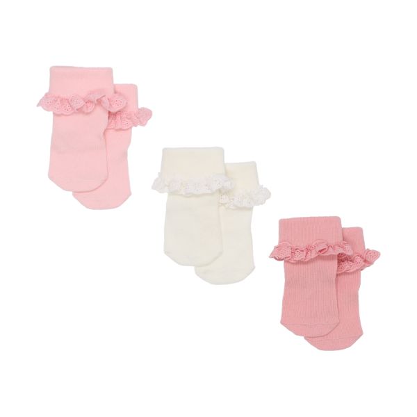 BD Collection Sokjes Kant - 3 Stuks - 0-6mnd - Multi Pink