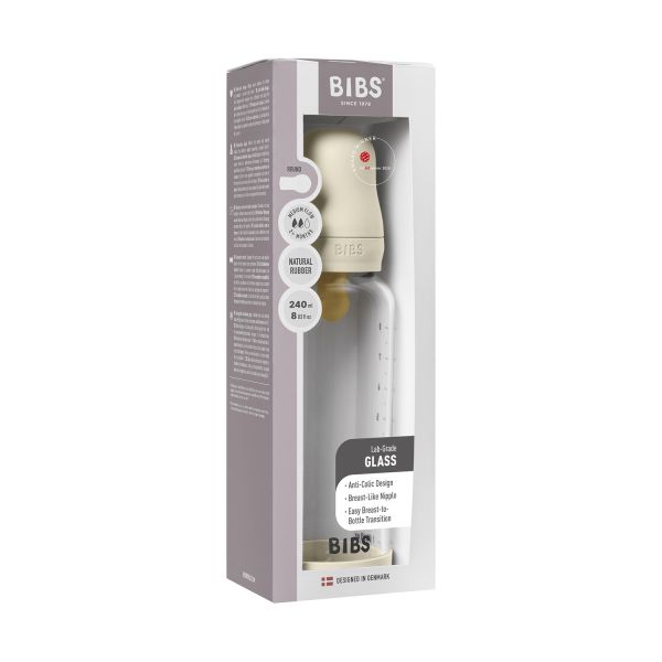 BIBS Fles - Medium Flow - 240 ml - Glas/Latex - Ivory