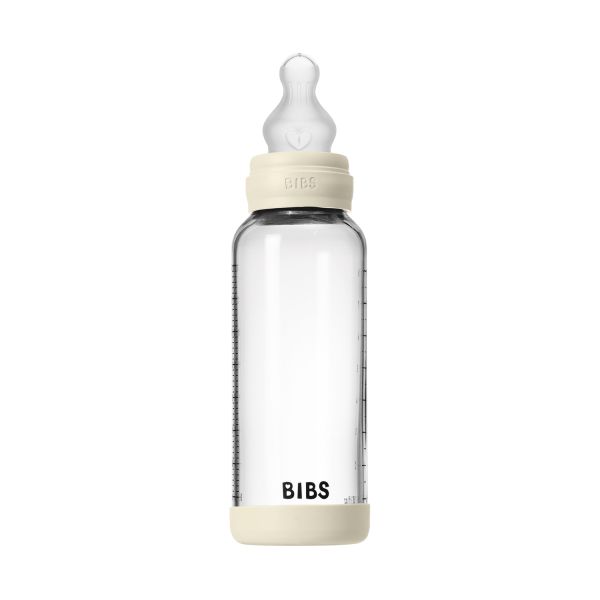 BIBS Fles - Medium Flow - Ronde Speen - 240 ml - Glas/Silicone - Ivory