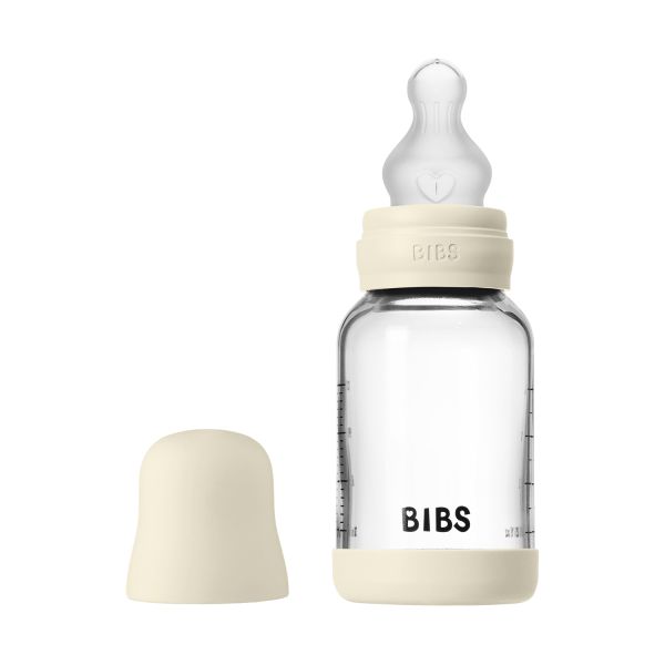 BIBS Fles - Slow Flow - Ronde Speen - 120 ml - Silicone/Glas - Ivory