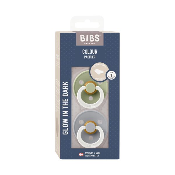 BiBs Glow In The Dark Fopspeen - Anatomisch - 2 Stuks - 0-6 Mnd - Sage/Cloud