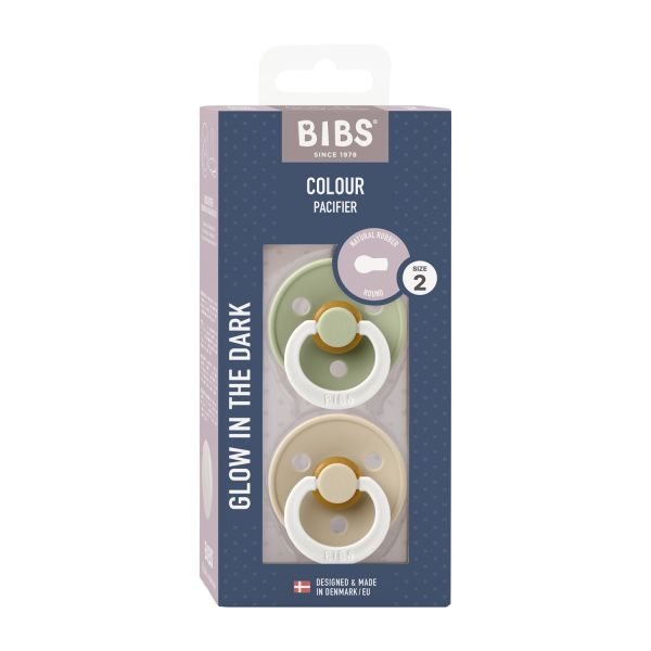 BiBs Glow In The Dark Fopspeen - Rond - 2 Stuks - 6-18 Mnd - Sage/Vanilla BiBs Glow In The Dark Fopspeen - Rond - 2 Stuks - 6-18 Mnd - Sage/Vanilla
