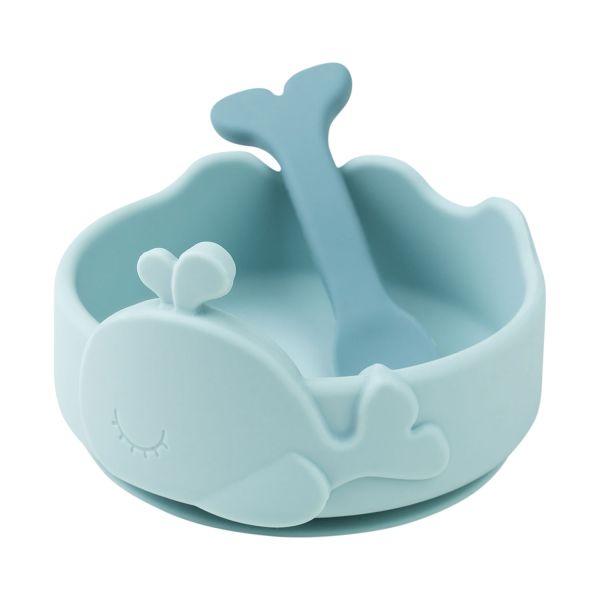 Done By Deer Stick & Stay Bowl & Spoon - Wally - 2-Delig - Blue