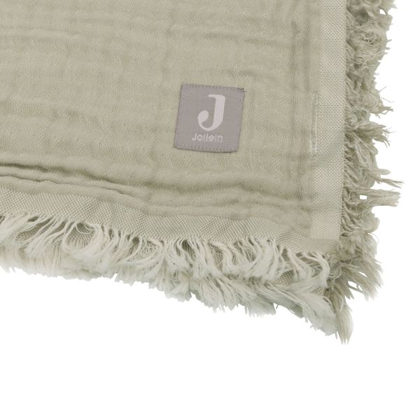 Jollein Ledikantdeken Fringe Olive Green / Ivory GOTS 120 x 120 cm