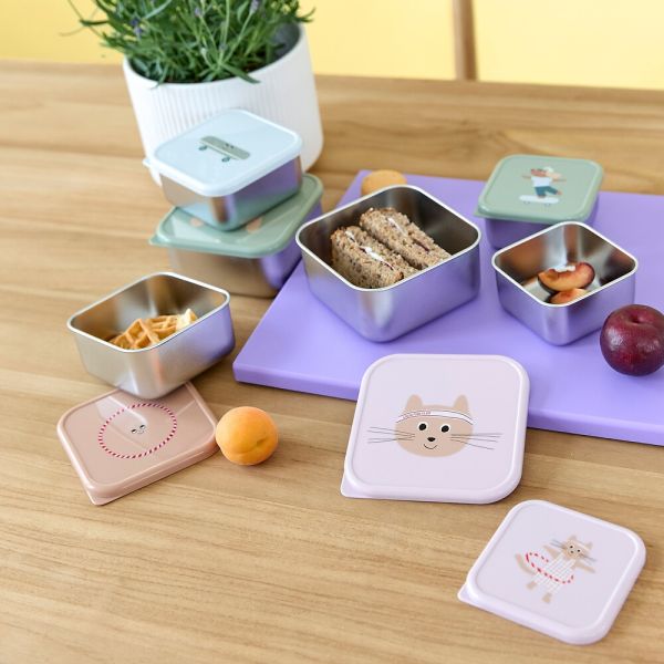 Lässig Tiny Team Cat Snackbox - 3 Stuks - RVS - Paars Lässig Tiny Team Cat Snackbox - 3 Stuks - RVS - Paars
