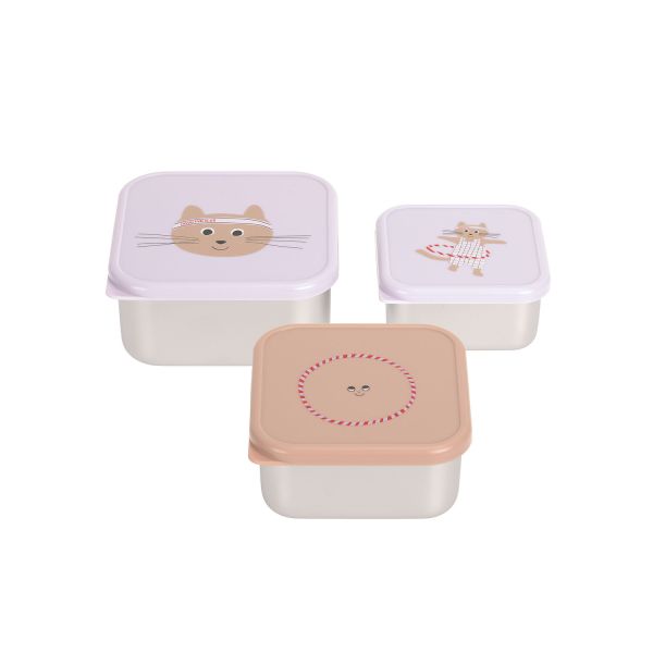 Lässig Tiny Team Cat Snackbox - 3 Stuks - RVS - Paars Lässig Tiny Team Cat Snackbox - 3 Stuks - RVS - Paars