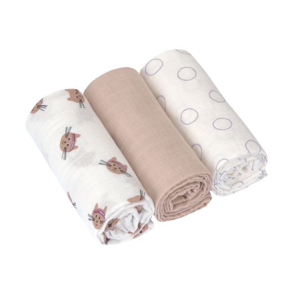 Lässig Swaddle & Burp Multidoek M GOTS Tiny Team Cat – 3 pcs 60 x 60 cm