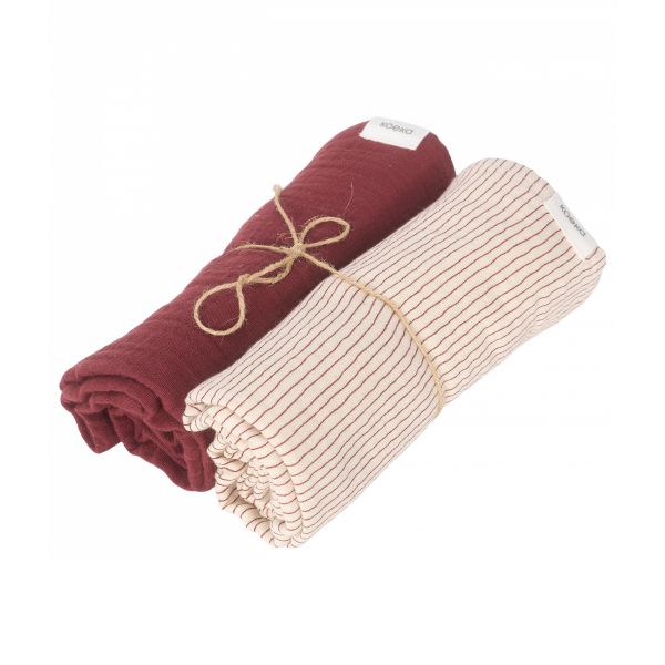 Koeka Whisper Waves Inbakerdoek - 2 Stuks - Hydrofiel - Burgundy Koeka Whisper Waves Inbakerdoek - 2 Stuks - Hydrofiel - Burgundy