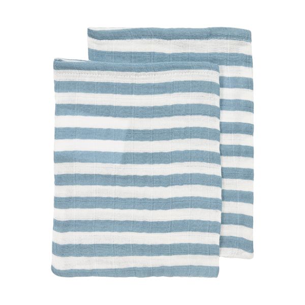 Meyco Baby Fat Stripe Washandjes - 2 Stuks - Pre-washed Hydrofiel - Jeans Blue