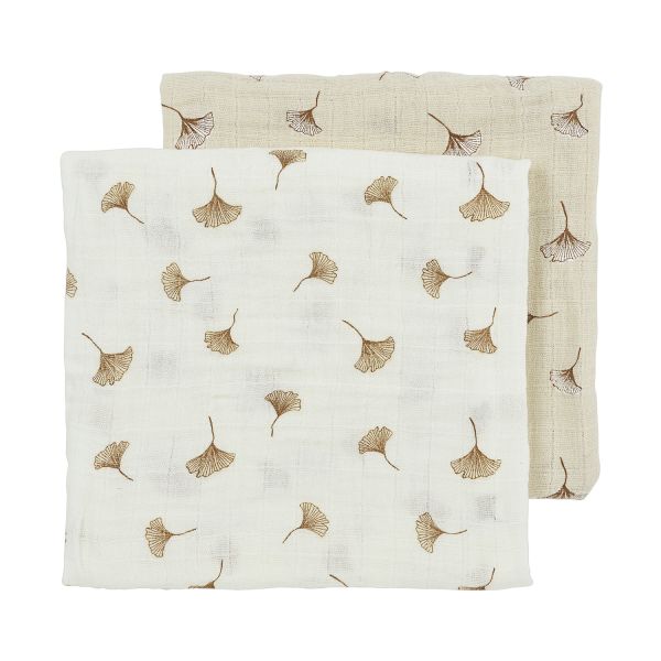 Meyco Baby Gingko Hydrofiele Doeken - 2-Pack - 70x70 cm - Offwhite/Soft Sand Meyco Baby Gingko Hydrofiele Doeken - 2-Pack - 70x70 cm - Offwhite/Soft Sand