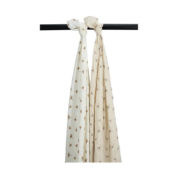 Meyco Baby Gingko Swaddle - 2-pack - Offwhite/Soft Sand - 120x120 cm Meyco Baby Gingko Swaddle - 2-pack - Offwhite/Soft Sand - 120x120 cm