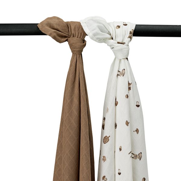 Meyco Swaddle Hydrofiel Forest Animals Toffee 120 x 120 cm 2-Pack 
