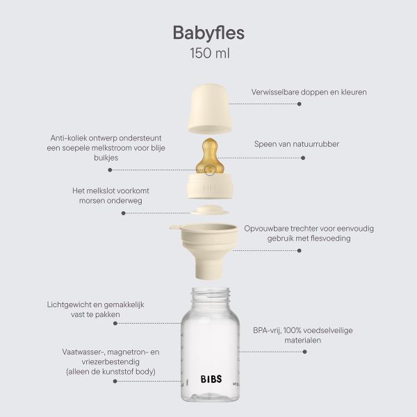 Bibs Fles - Slow Flow - 150 ml - Latex - Ivory Bibs Fles - Slow Flow - 150 ml - Latex - Ivory